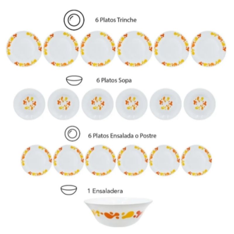 Bormioli Rocco 1522-964 Vajilla Blanca + Bowl Ensaladera 6 Personas Vidrio Opal 19pz