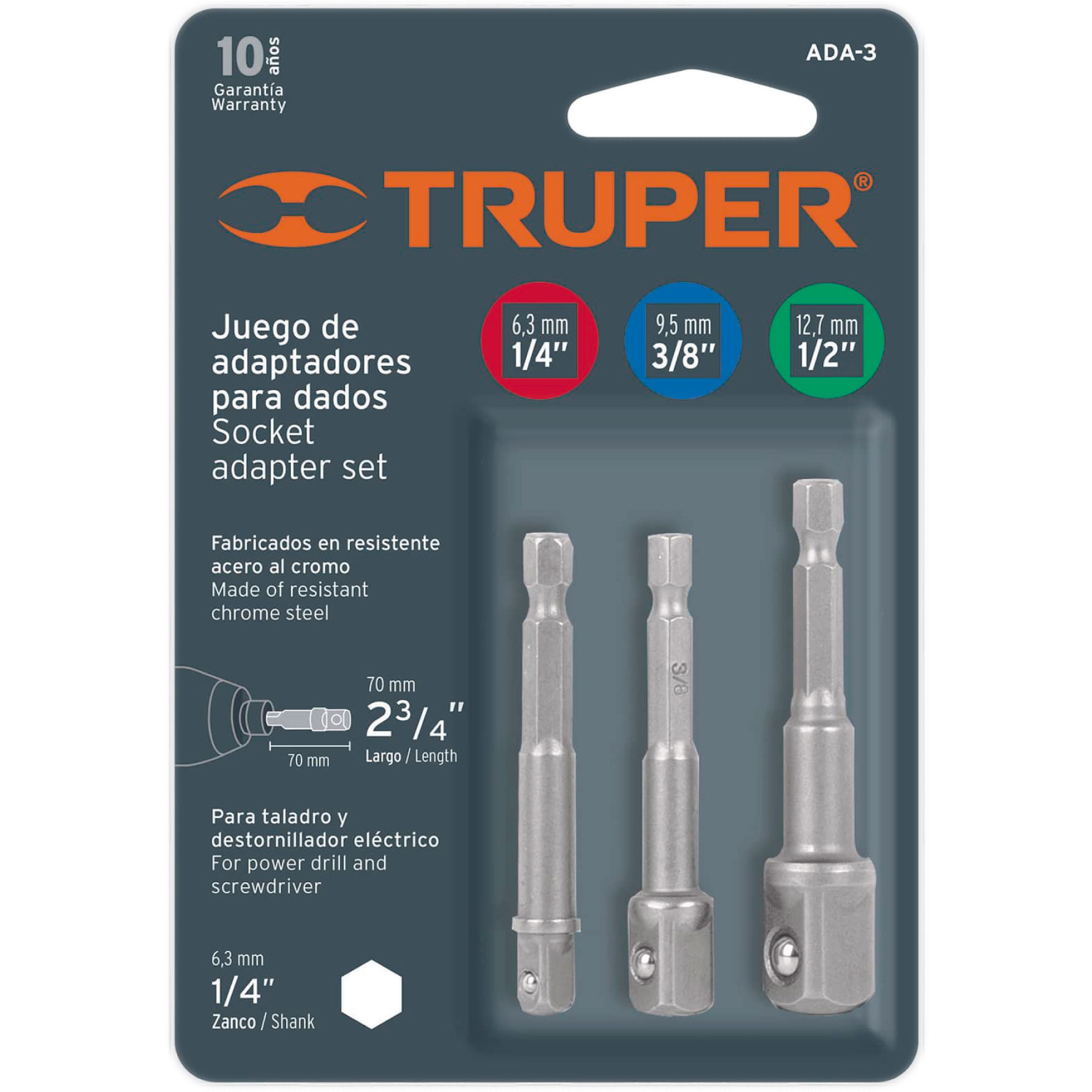 Juego 3 Adaptadores Para Dados Taladro 2-3/4'' Truper 10752