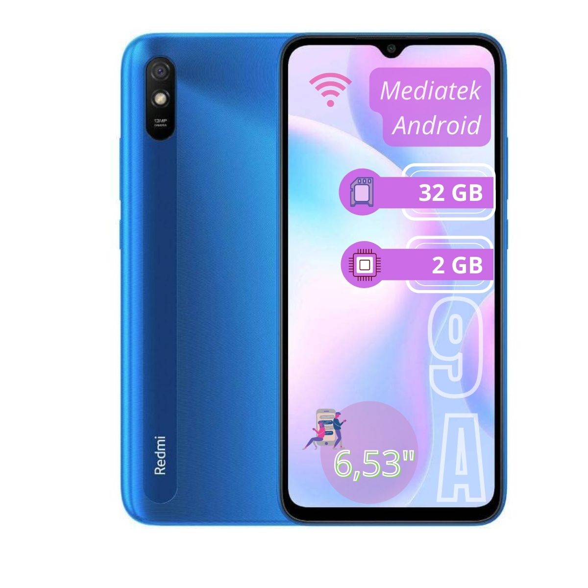 Celular Xiaomi Redmi 9A 6.53" HD+ 32GB/2GB Cámara 13MP/5MP Mediatek Android 10 Color Azul