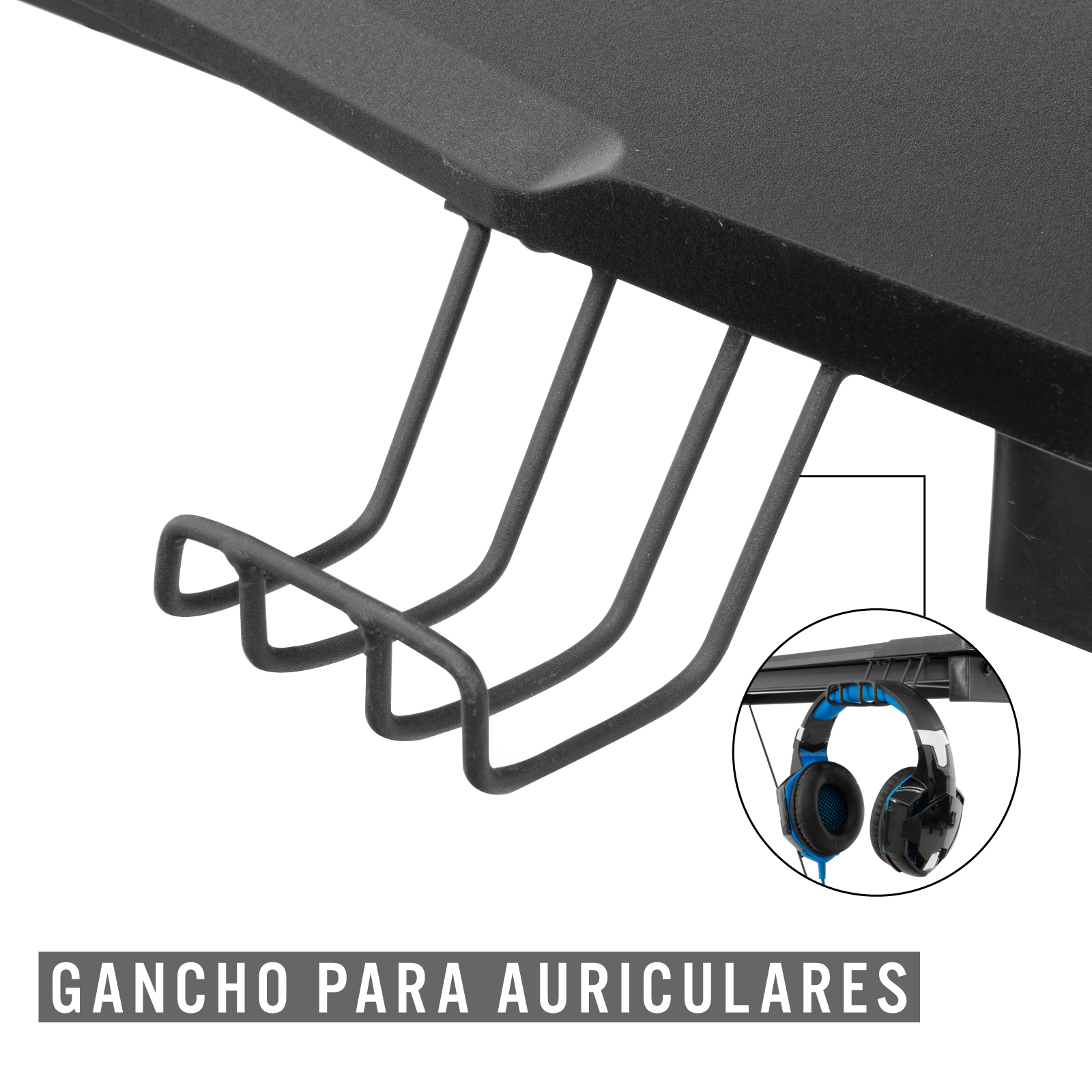 Escritorio Gamer Moderno para Computadora con Portavasos y Gancho para Auriculares Negro