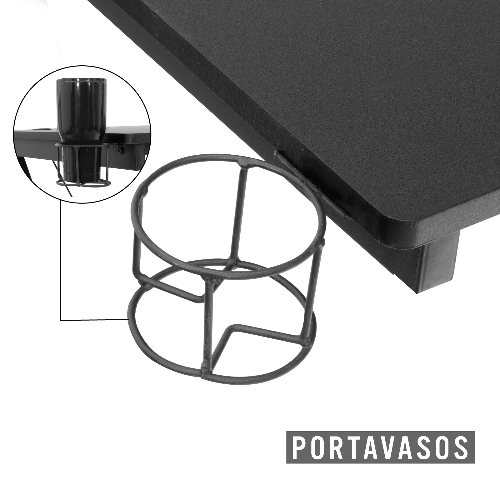 Escritorio Gamer Moderno para Computadora con Portavasos y Gancho para Auriculares Negro