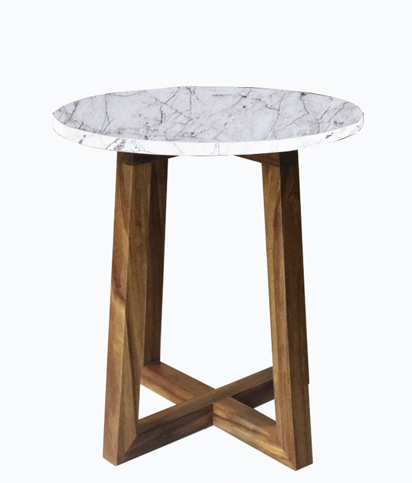 Mesa Esquinera En Madera De Parota Con Mármol Blanco.