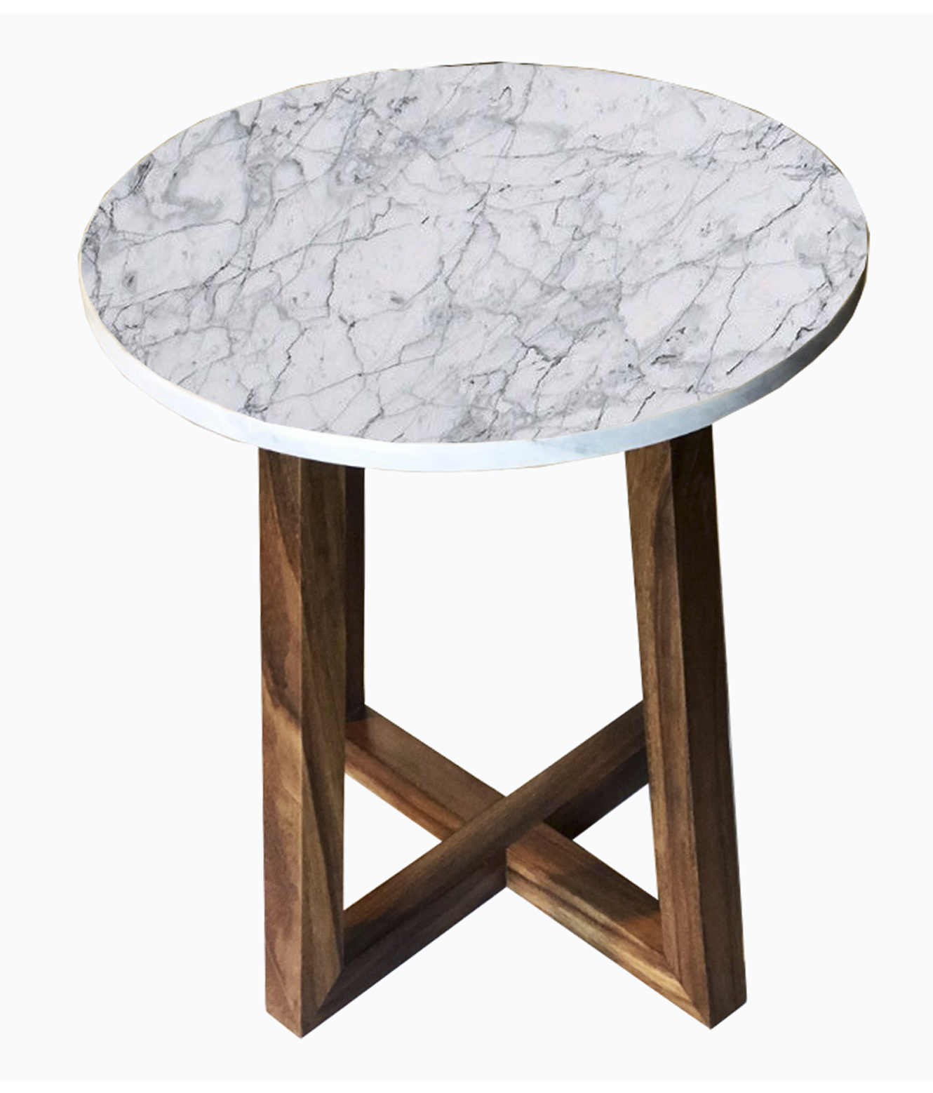 Mesa Esquinera En Madera De Parota Con Mármol Blanco.