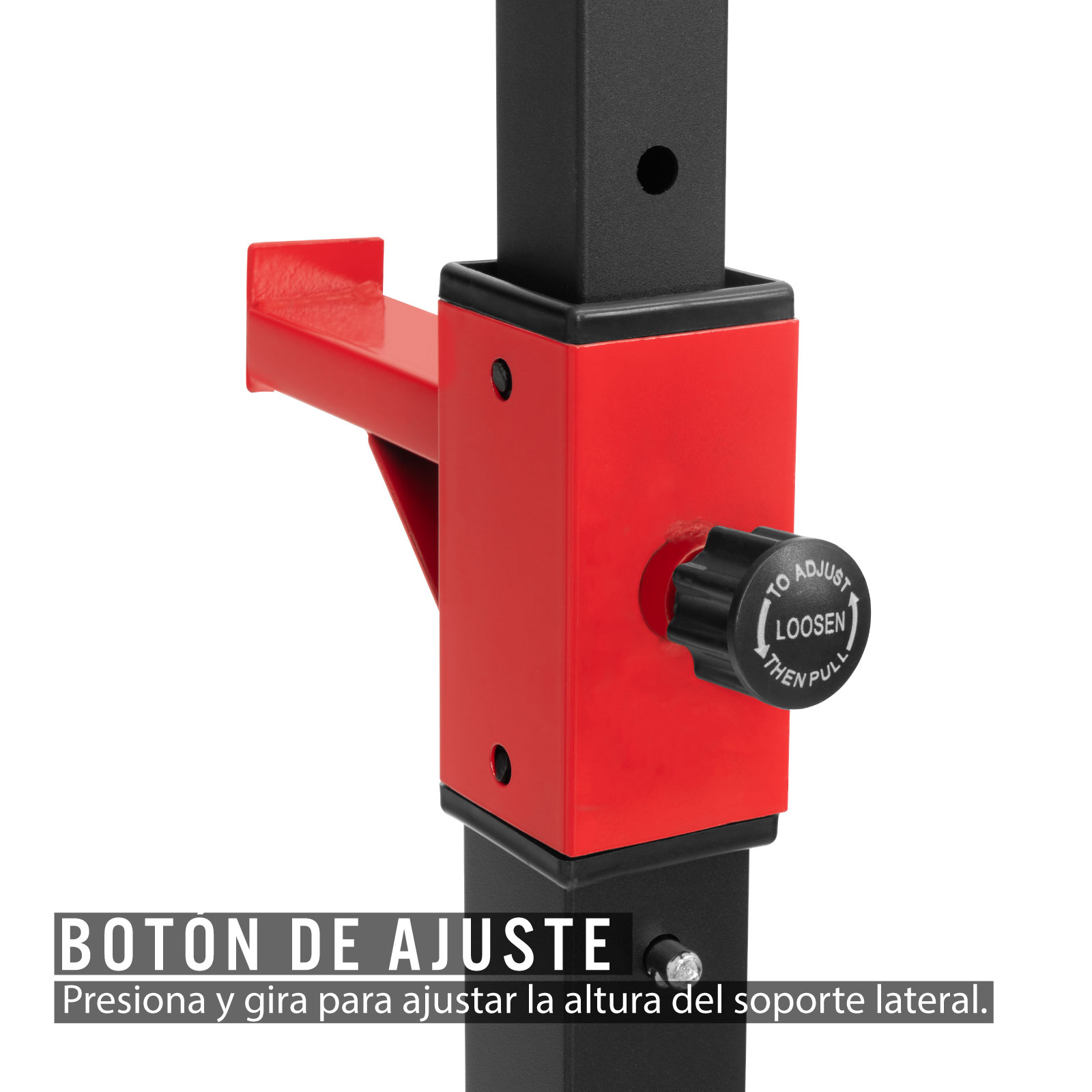 Squat Rack Ajustable Soporte para Barras de 1 Pieza - Negro con Rojo
