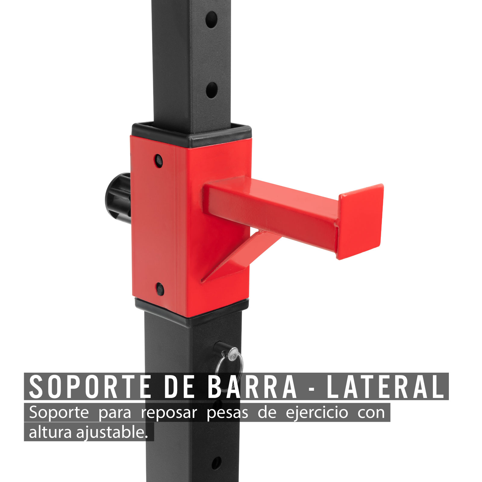 Squat Rack Ajustable Soporte para Barras de 1 Pieza - Negro con Rojo
