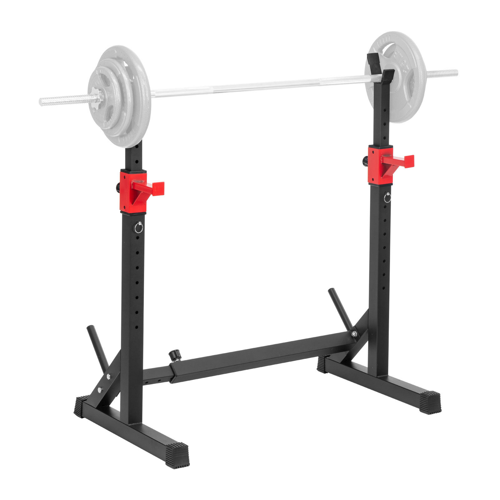 Squat Rack Ajustable Soporte para Barras de 1 Pieza - Negro con Rojo