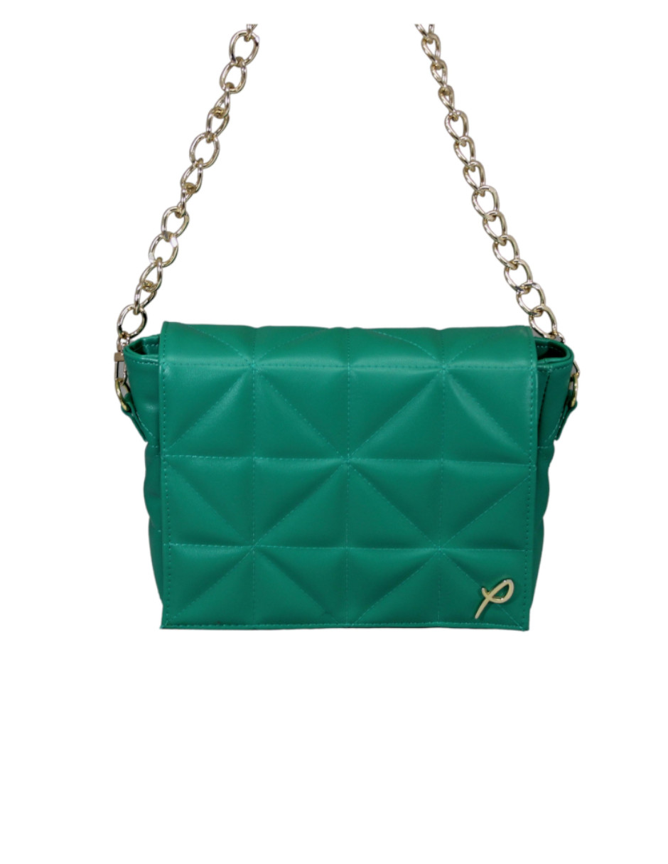 Bolsa Crosbody color esmeralda con textura capitoneada y asa de cadena