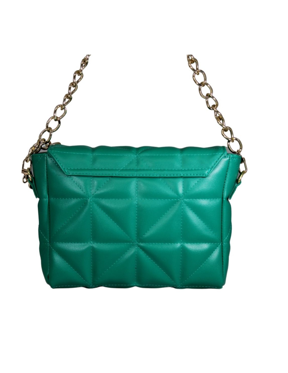 Bolsa Crosbody color esmeralda con textura capitoneada y asa de cadena