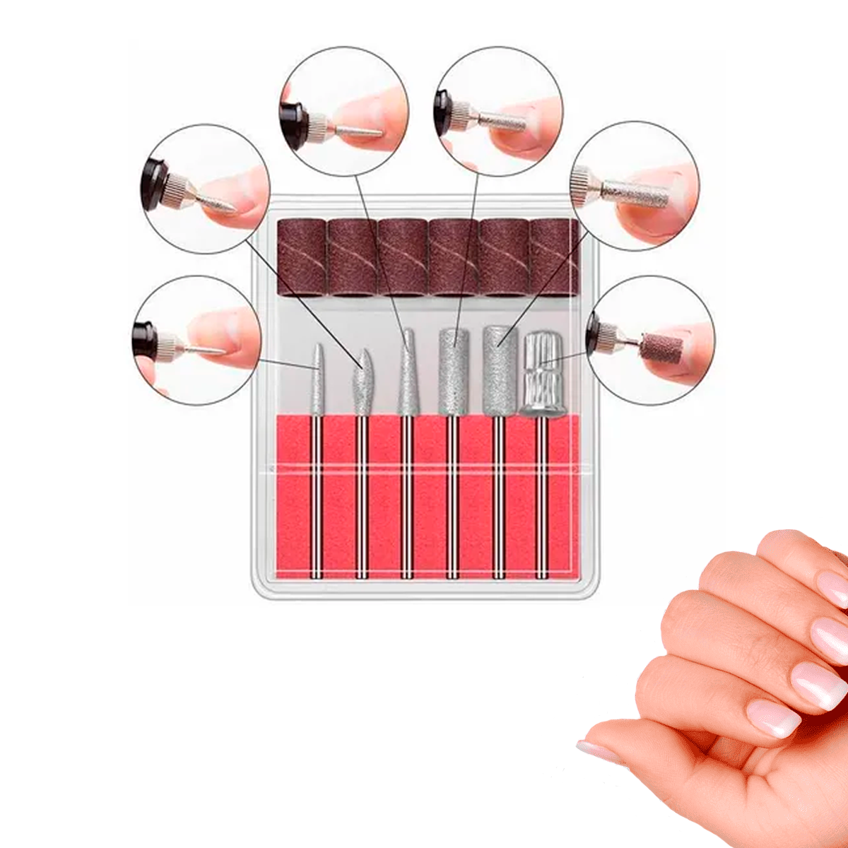 Esmeril Drill Torno Pulidor De Uñas Juego De Puntas CAJA DE REPUESTO 1 Caja con 6 Puntas Y 6 Barriles Para Drill Pulidor Esmeril Uñas Manicura Y Pedicura