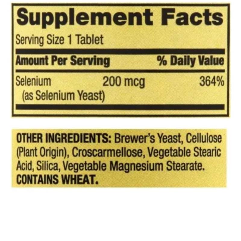 Selenio 200 Mcg Spring Valley 100 tabletas Anticancerigeno Antioxidante