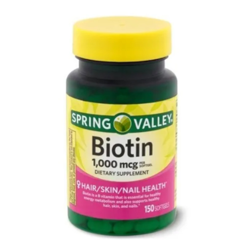 Biotin 1000 Mcg Ayuda Pelo Piel Uñas 150 Caps Saludables Spring Valley