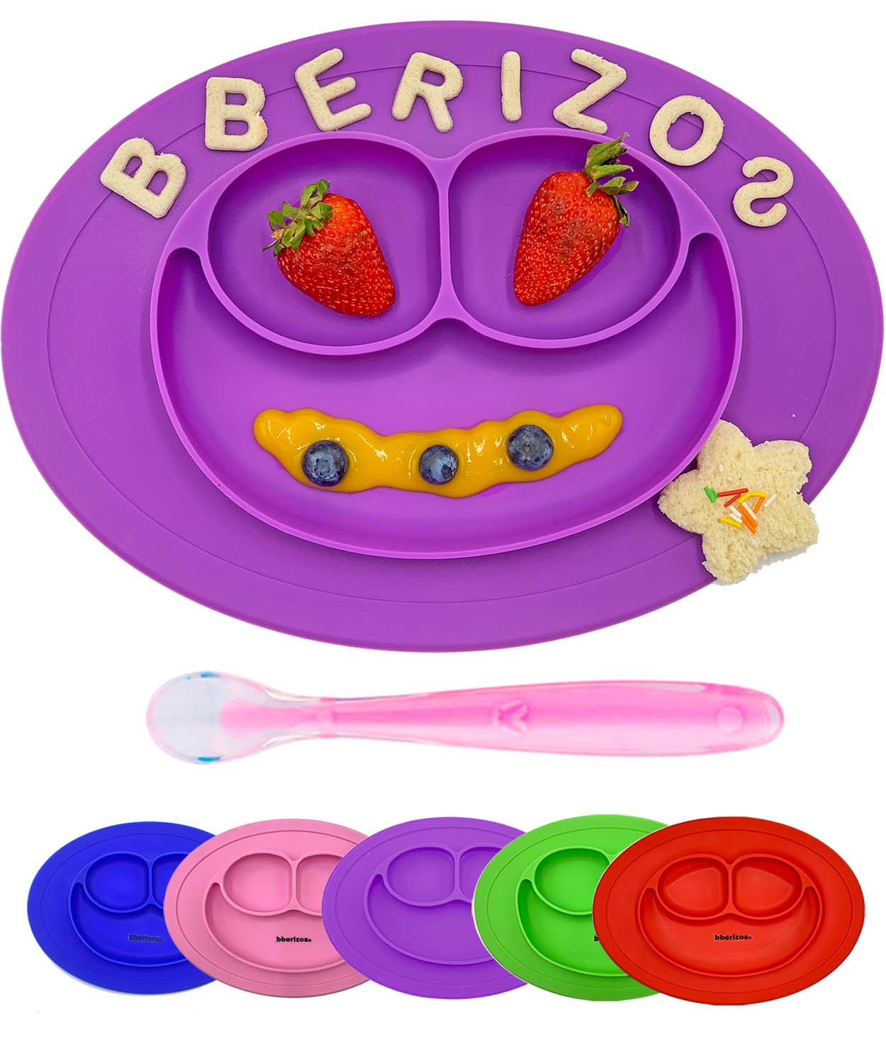 Plato y Cuchara de Silicona Grado Alimenticio para Niño Niña con Divisiones para Alimentos Snacks Papillas Libre de BPA Libre PVC
