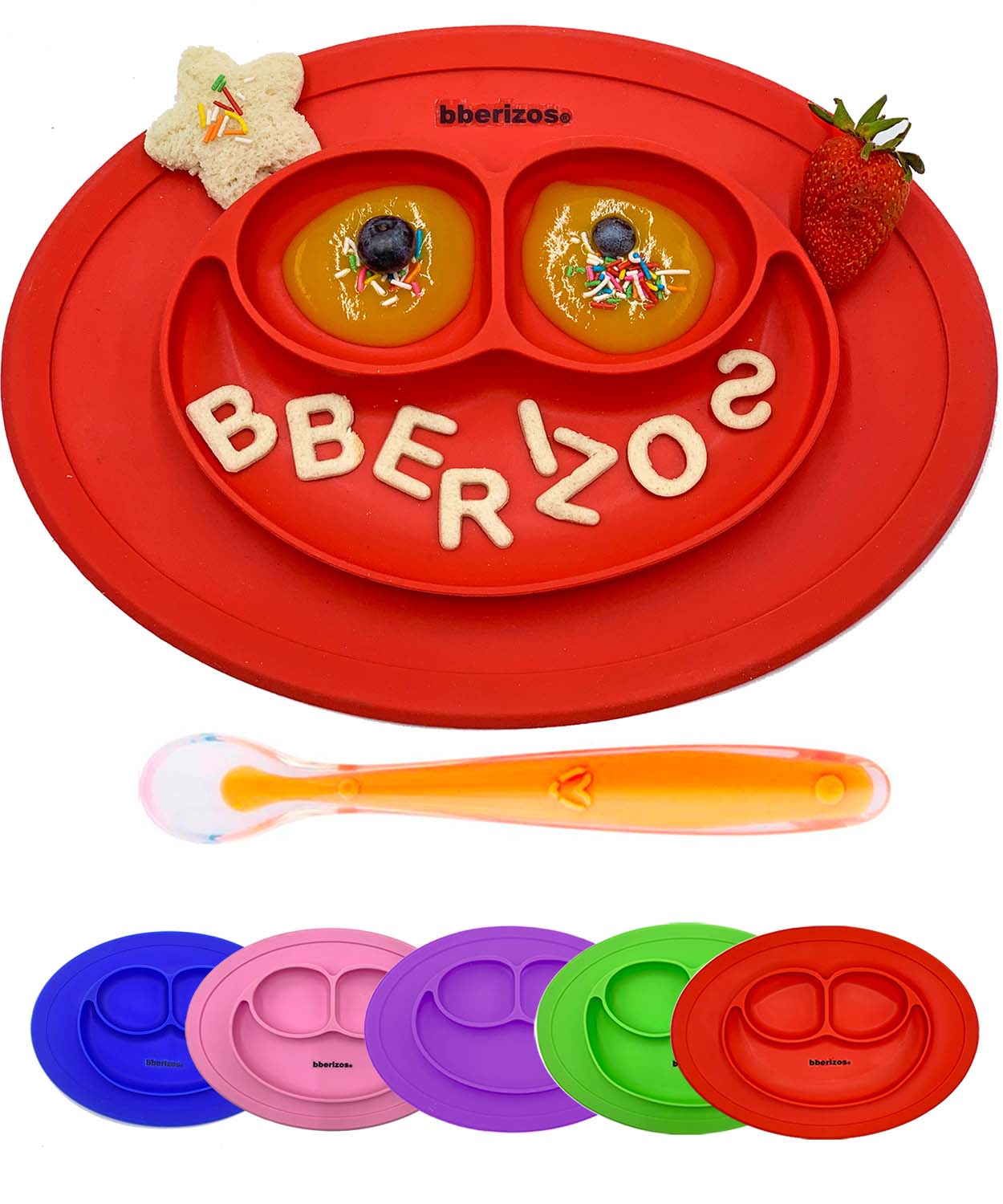 Plato y Cuchara de Silicona Grado Alimenticio para Niño Niña con Divisiones para Alimentos Snacks Papillas Libre de BPA Libre PVC