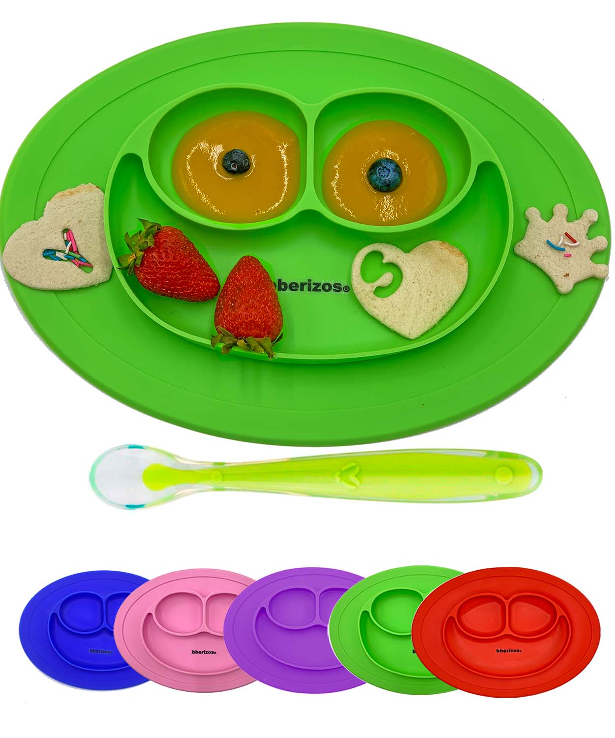 Plato y Cuchara de Silicona Grado Alimenticio para Niño Niña con Divisiones para Alimentos Snacks Papillas Libre de BPA Libre PVC