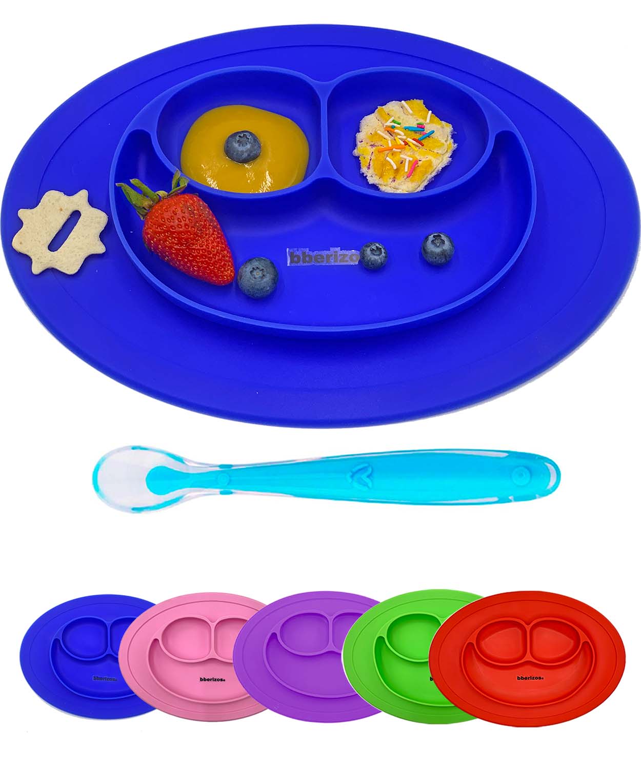 Plato y Cuchara de Silicona Grado Alimenticio para Niño Niña con Divisiones para Alimentos Snacks Papillas Libre de BPA Libre PVC