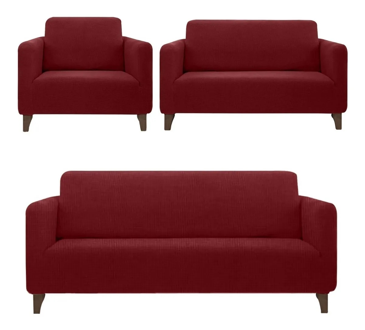 Cubre Sala Ajustable Stretch Fit Elástico 3 Piezas Vino