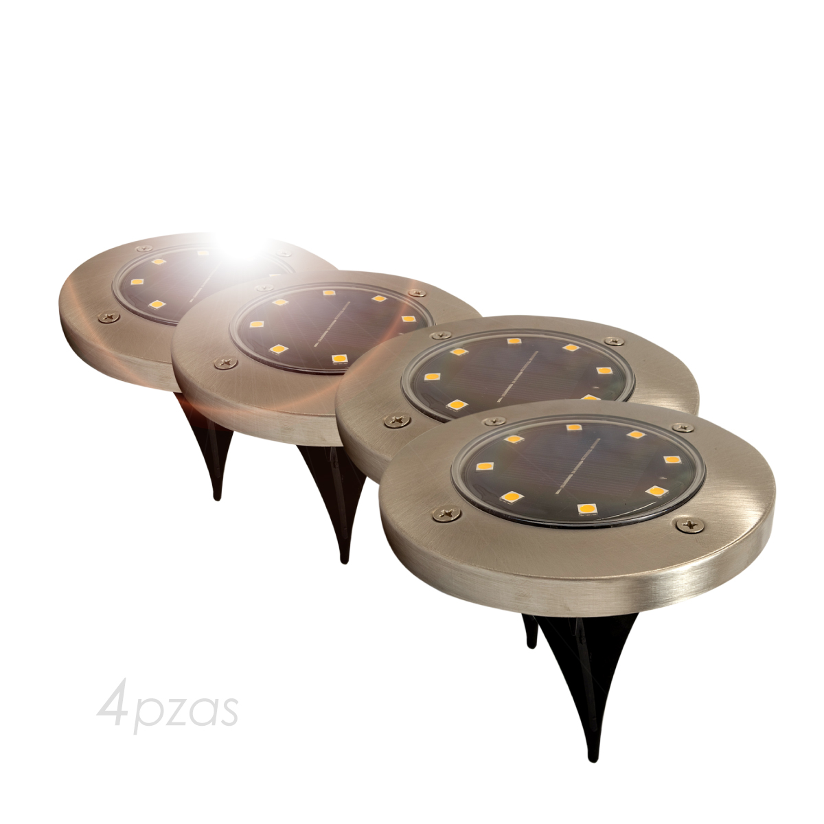 Paquete 4 Lamparas solar 8 leds para piso cesped exterior jardín impermeable luz amarilla