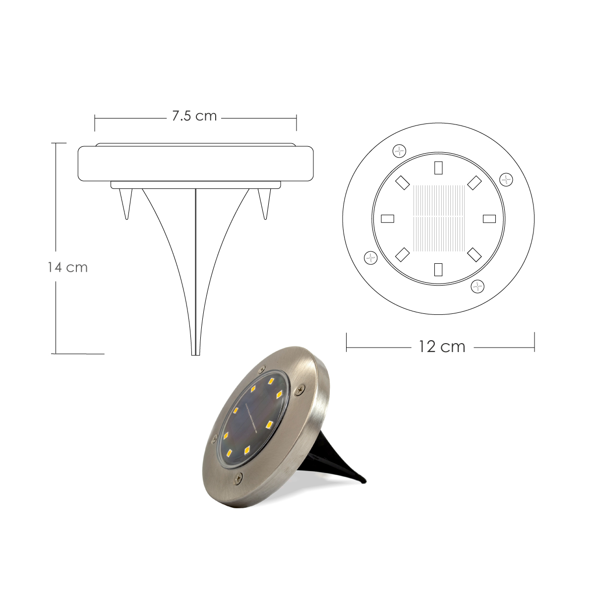 Paquete 4 Lamparas solar 8 leds para piso cesped exterior jardín impermeable luz amarilla