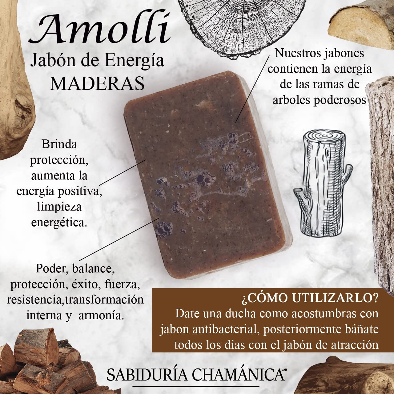 Jabon Amolli 100% Orgánico Energético Maderas, hierbas, esencias, limpieza, spa, piel, natural, tocador, baño, spa, relajacion, hierbas