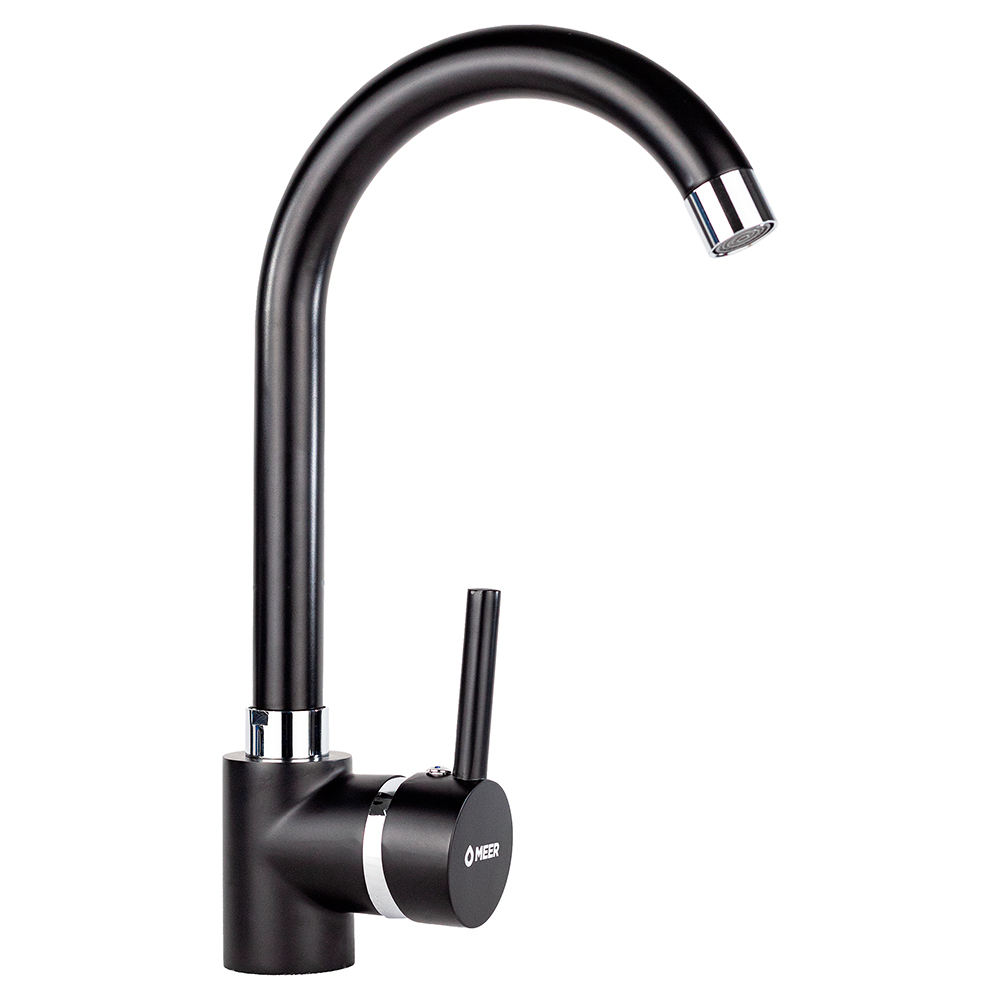 Mezcladora Monomando para Fregadero en Negro Mate, Incluye mangueras para agua fría y caliente.