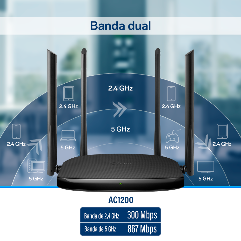 Repetidor / router Wi-Fi, 2,4 GHz y 5 GHz (B/G/N/A/AC), hasta 19 m de cobertura