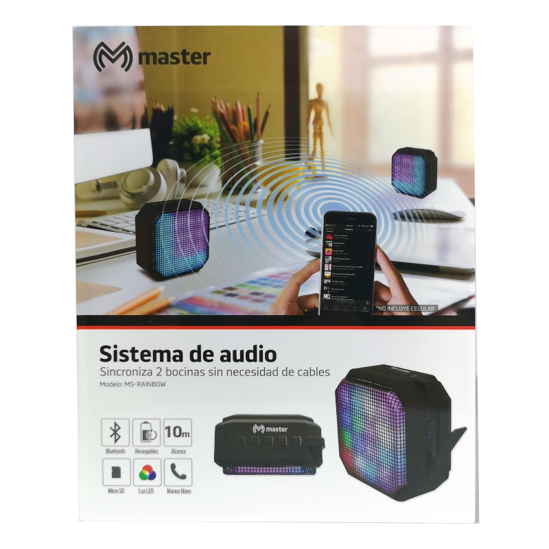 Juego de Bocinas Bluetooth con Sistema de Luces de Colores Recargables Enlazables con Tecnología TWS / Master / MS-RAINBOWPACK