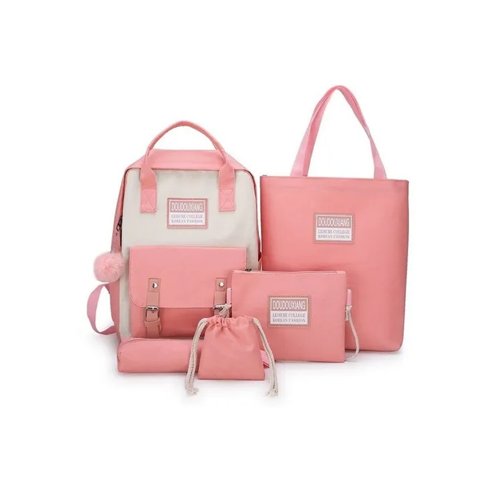 Set 5 Mochila Bolsas Escolar Estudiante Lapicera Tote Lona