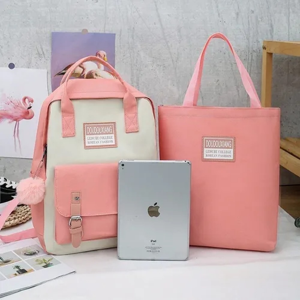 Set 5 Mochila Bolsas Escolar Estudiante Lapicera Tote Lona