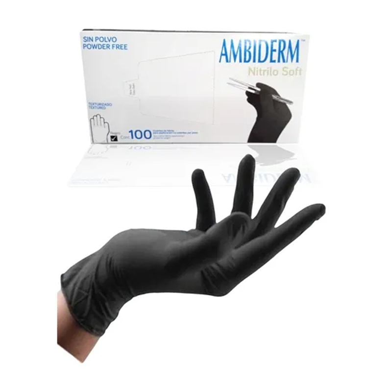 GUANTE AMBIDERM NITRILO SOFT NEGRO CAJA C/100 PZAS	