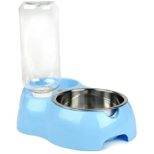 Plato Y Bebedero Para Gatos Y Perros 2 en 1 Azul