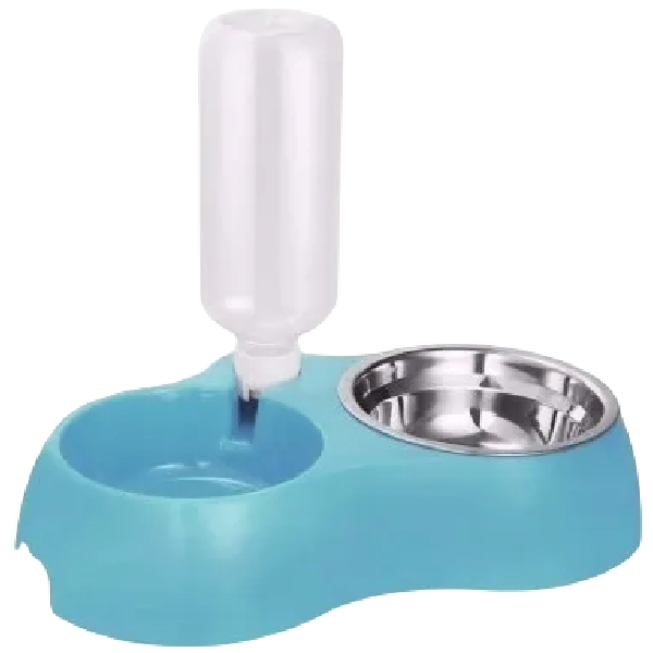 Plato Y Bebedero Para Gatos Y Perros 2 en 1 Azul
