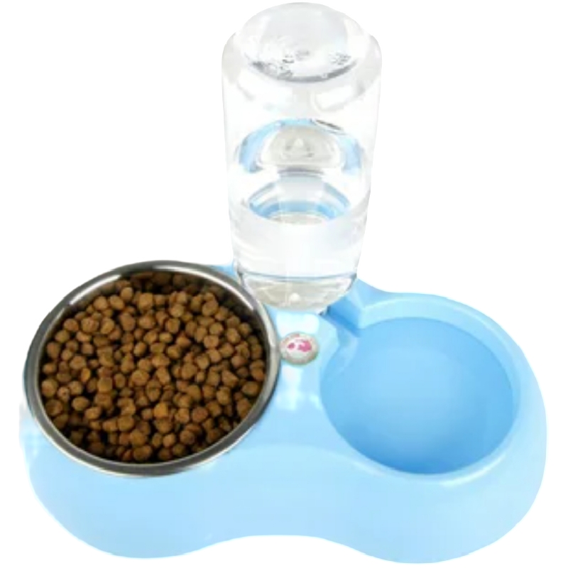 Plato Y Bebedero Para Gatos Y Perros 2 en 1 Azul