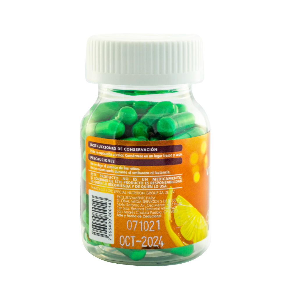 Gi-más, Vitamina C, Zinc, Vitamina D3+ Omega 3, Gi life, Frasco transparente con 30 cápsulas de 550 mg c/u