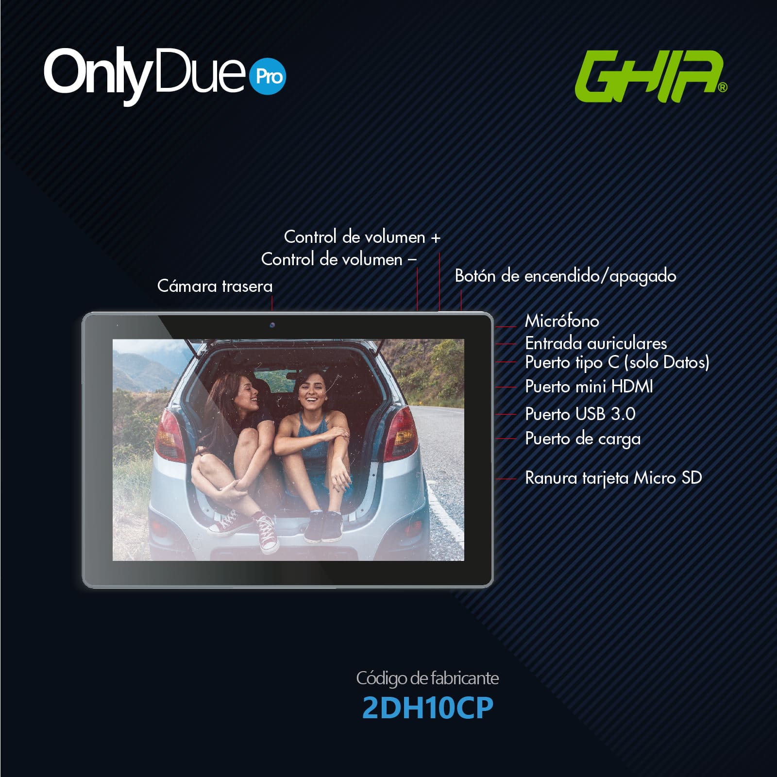 Ghia Only Due Pro de 10.1'', Intel Celeron J3355, 3 GB RAM, 64 GB eMMC, Windows 10 Pro
