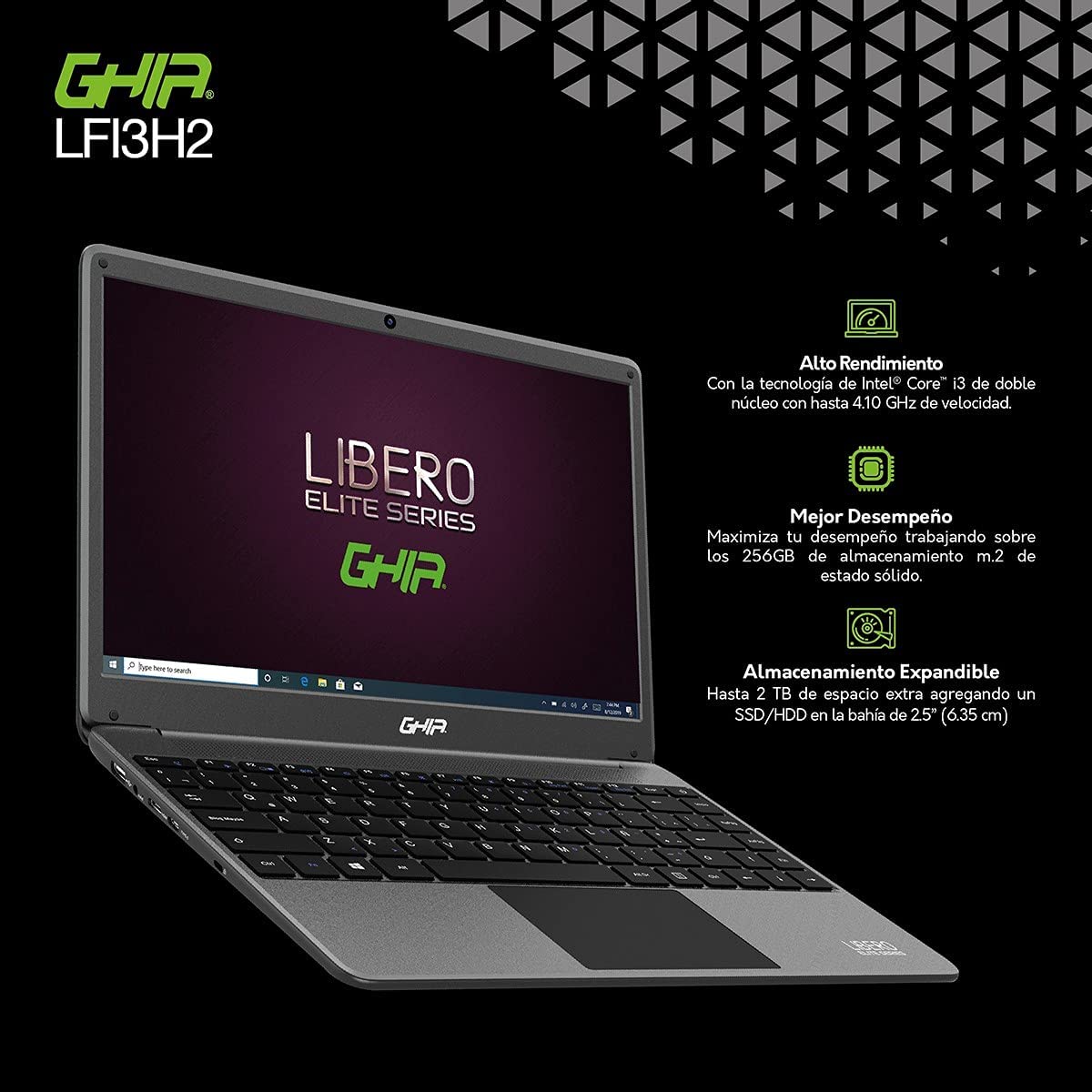 Ghia Libero Elite LFI3H2-A de 14.1'', Intel Core i3-10110U, 8 GB RAM, 256 GB SSD, Windows 10 Home