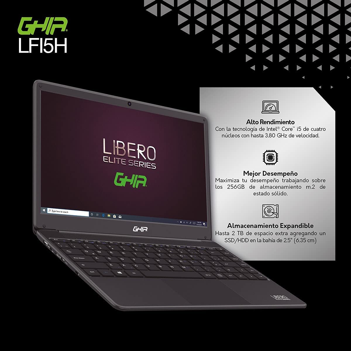 Ghia Libero Elite LFI5H de 14.1'', Intel Core i5-8259U, 8 GB RAM, 256 GB SSD, Windows 10 Home