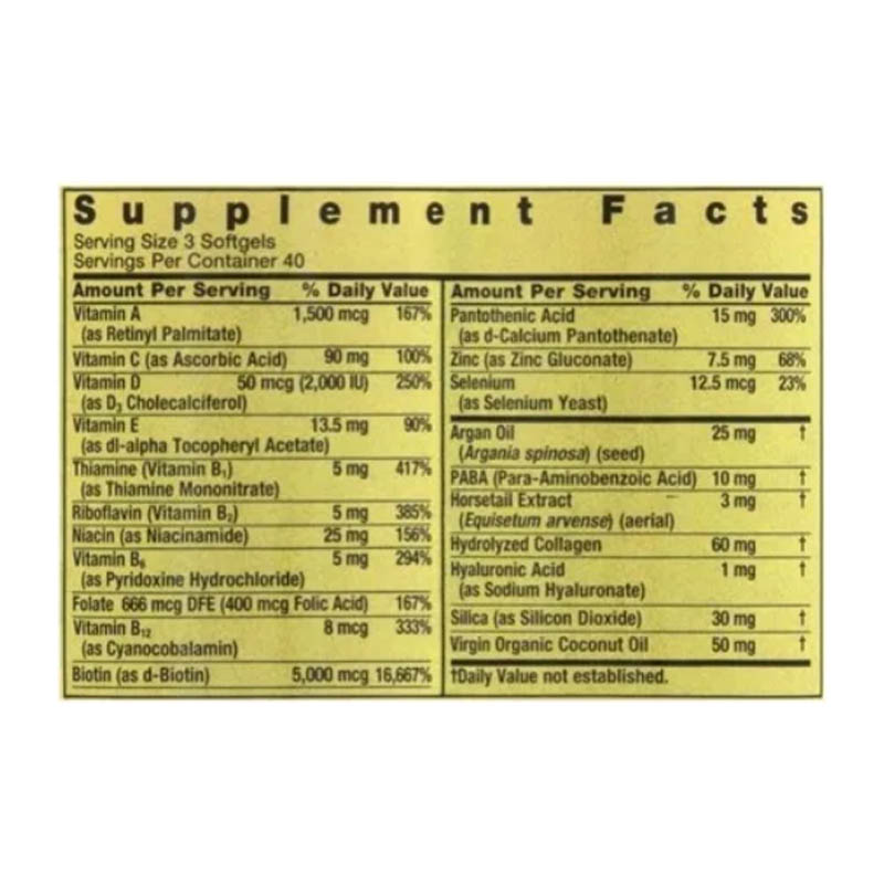 Biotin 5000mg Spring Valley 120 softgels + Colageno Hair Skin & Nails Extra Fuerte