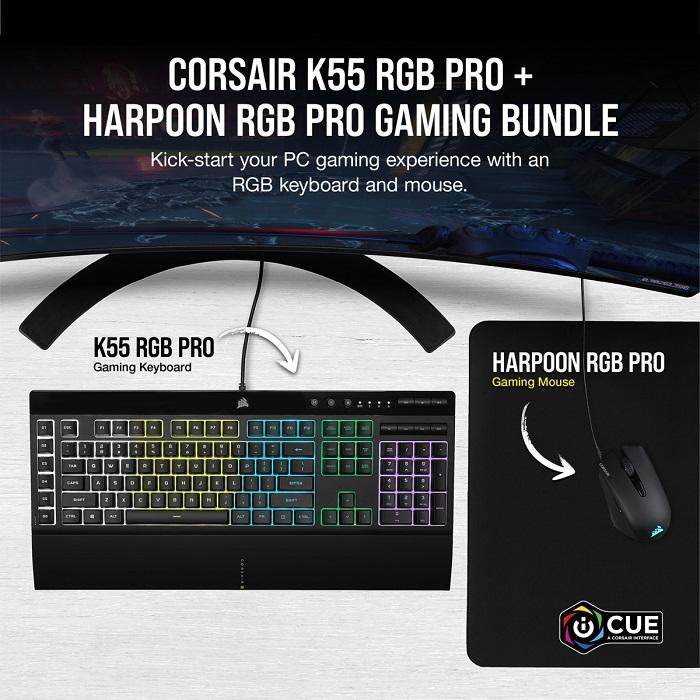 Kit Corsair Teclado K55 RGB PRO Y Mouse HARPOON RGB PRO Gaming Con Ñ CH-9226865-SP