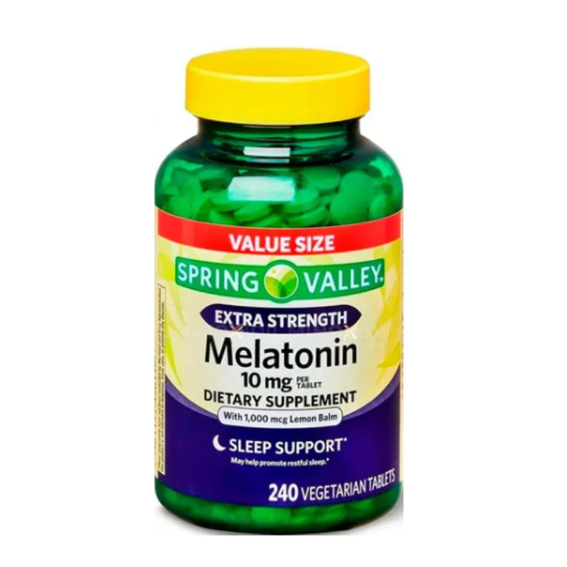 Melatonina 10mg Spring Valley 240 tabletas con Balsamo de Limón Extra Fuerza Mejora Sueño Descanzo 