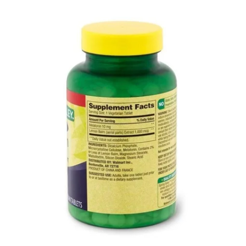 Melatonina 10mg Spring Valley 240 tabletas con Balsamo de Limón Extra Fuerza Mejora Sueño Descanzo 
