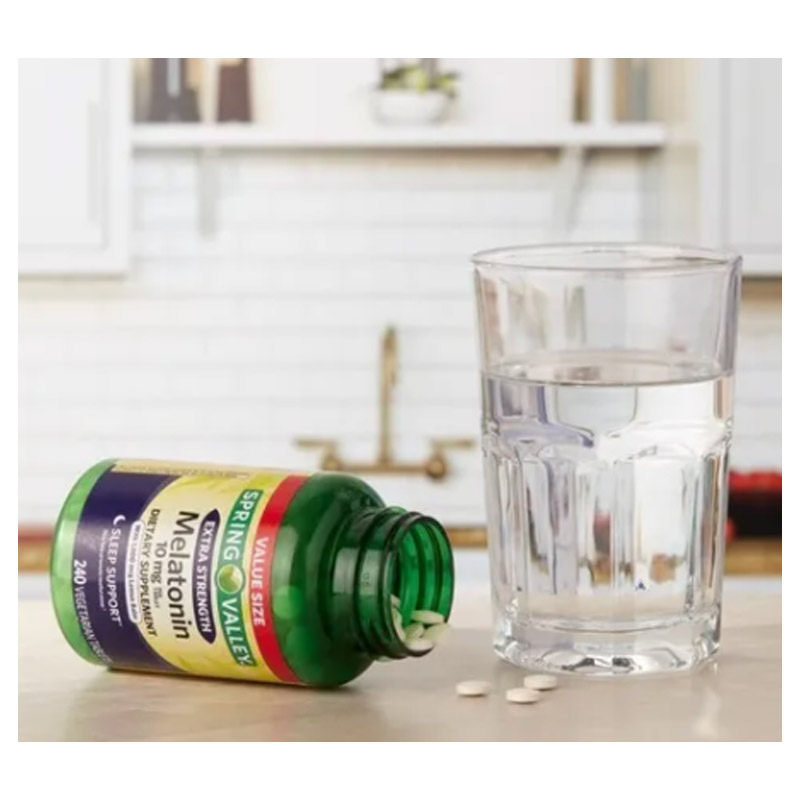 Melatonina 10mg Spring Valley 240 tabletas con Balsamo de Limón Extra Fuerza Mejora Sueño Descanzo 