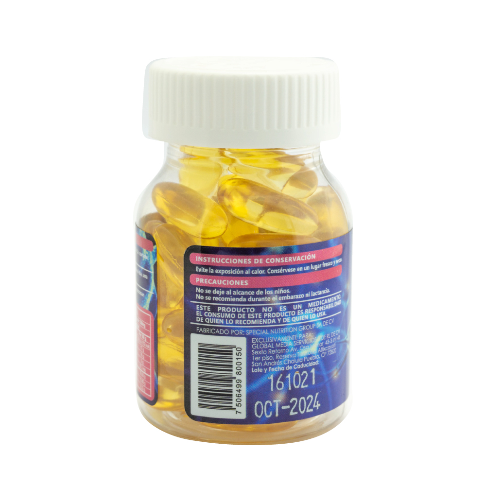 Vive- gi, Omega 3 Aceite de Pescado, Gi life, Frasco transparente con 30 cápsulas de 1.3g c/u