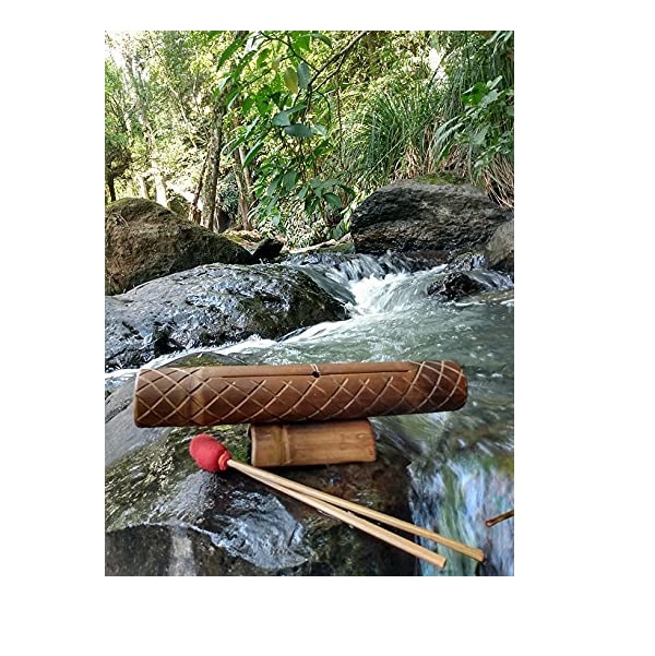 Tambor Teponaztli teponaztle o teponaxtli Chamánico con Baquetas de Madera, Xilofono madera, instrumento, musica, naturaleza, sonidos, indigenas, artesania, mayas, aztecas