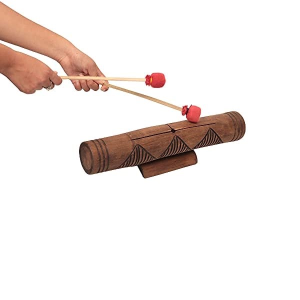 Tambor Teponaztli teponaztle o teponaxtli Chamánico con Baquetas de Madera, Xilofono madera, instrumento, musica, naturaleza, sonidos, indigenas, artesania, mayas, aztecas