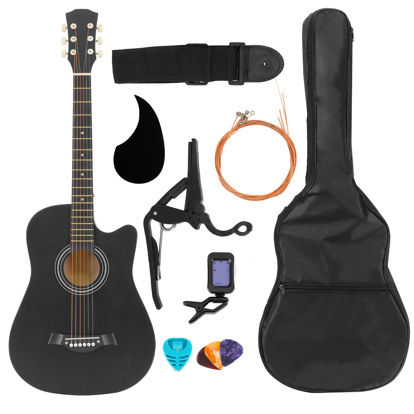 Kit de Guitarra Acústica Clásica con Accesorios, Funda, Afinador digital, Juego de cuerdas, Púas, Mica protectora