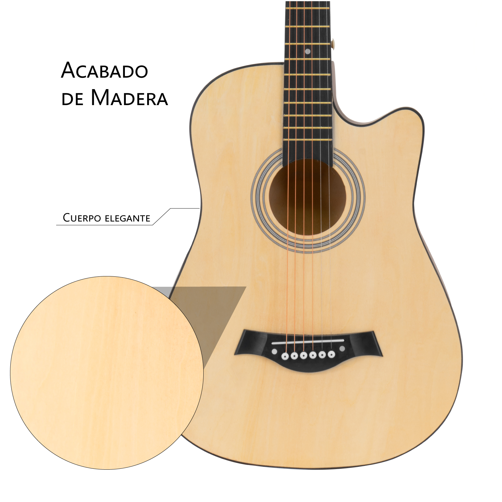 Kit de Guitarra Acústica Clásica con Accesorios, Funda, Afinador digital, Juego de cuerdas, Púas, Mica protectora
