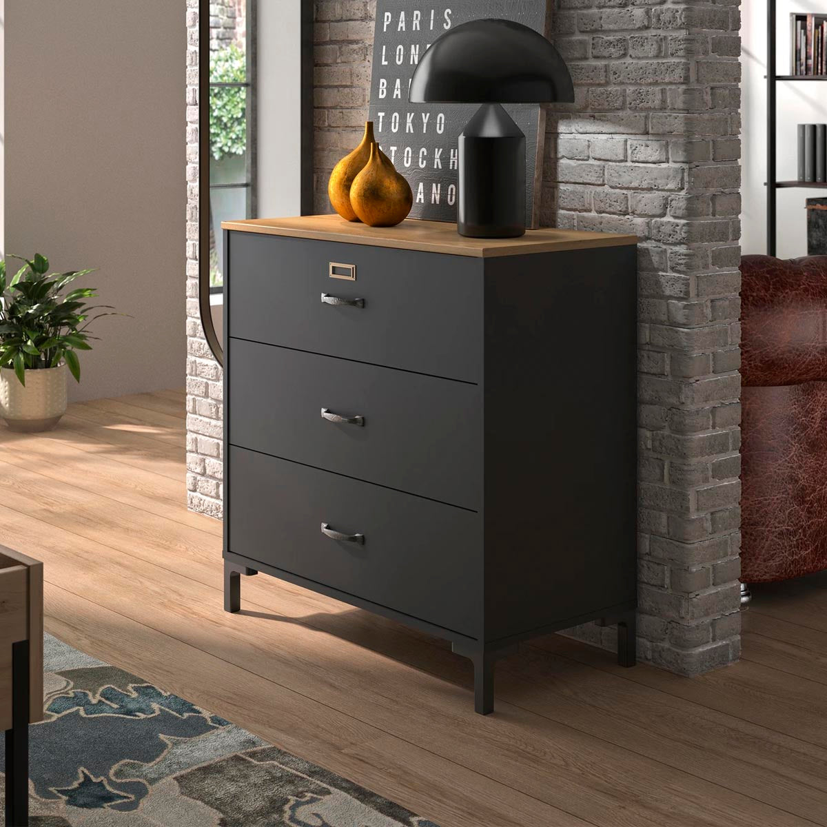 Cajonera Overton Negro - Kessa