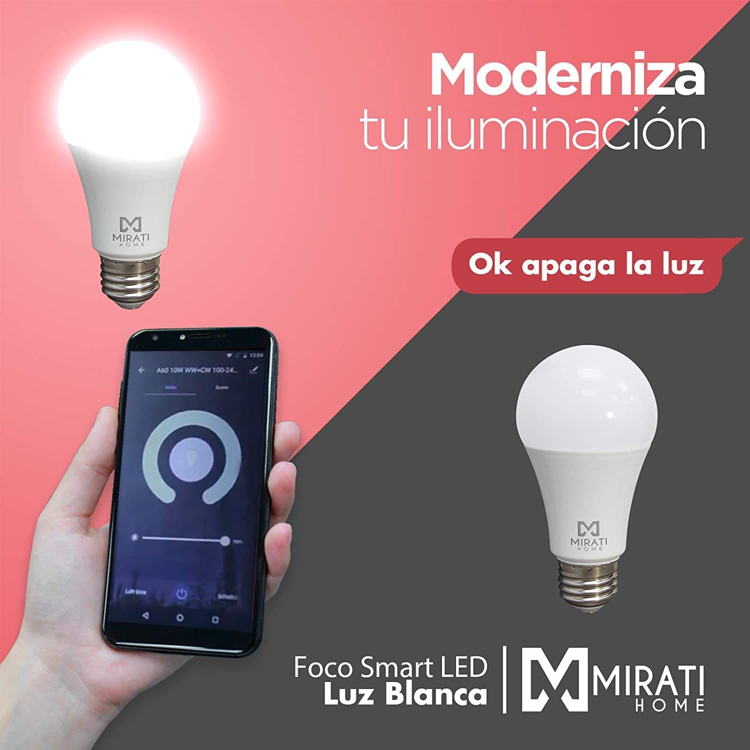 Foco Smart LED de 10 W, Mirati Home MFC1, Luz RGB, 2.4 GHz, compatible con Alexa y Google Assitant
