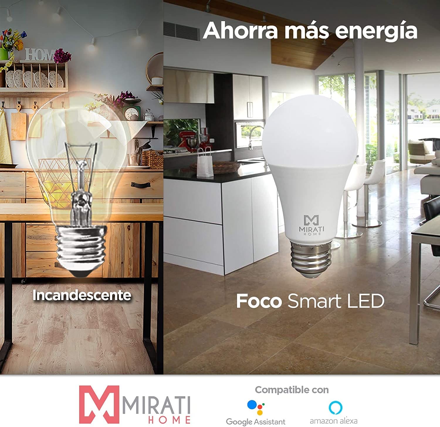 Foco Smart LED de 10 W, Mirati Home MFC1, Luz RGB, 2.4 GHz, compatible con Alexa y Google Assitant