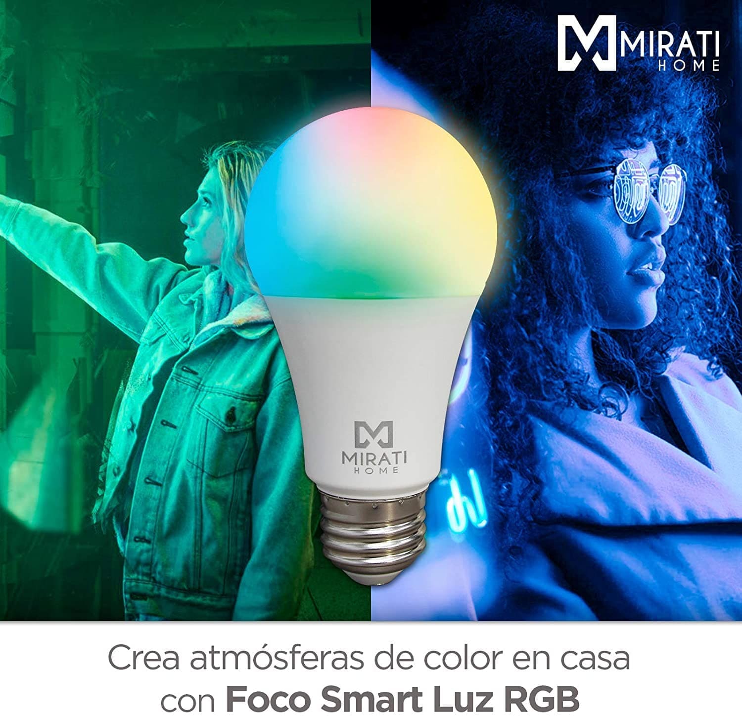 Foco Smart LED de 10 W, Mirati Home MFC1, Luz RGB, 2.4 GHz, compatible con Alexa y Google Assitant